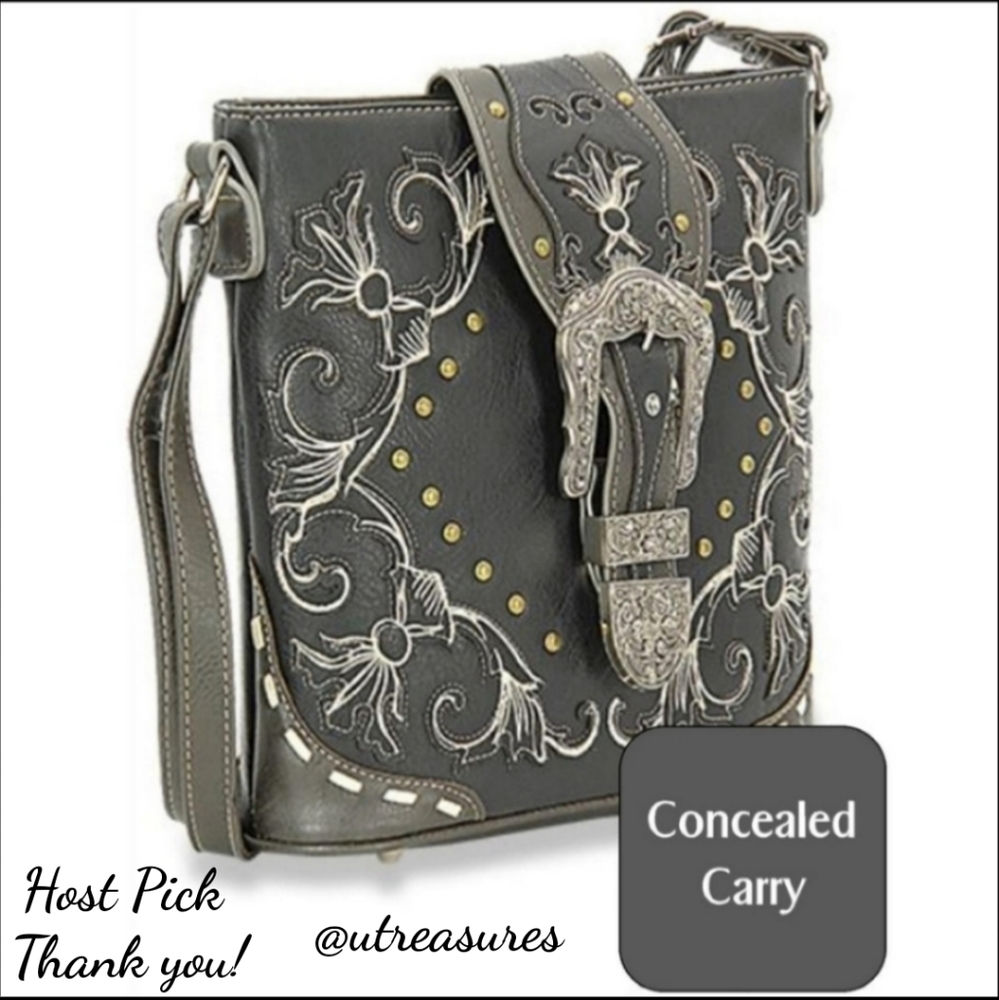 LAST 1 Gray Western Buckle  Crossbody with Embroidery - Picture 3 of 7